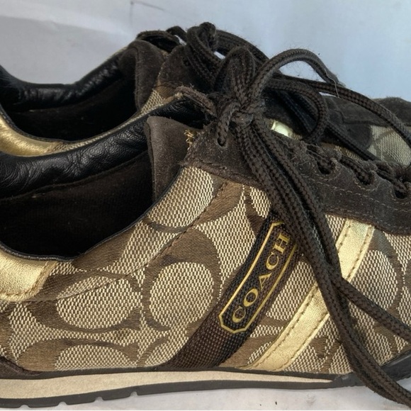 Coach Signature Katelyn Brown and Gold Lace-Up Sneakers - Picture 2 of 7